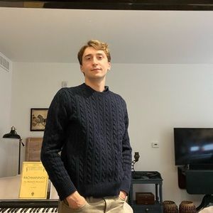 J Crew Navy Cable Knit Sweater 100% Wool